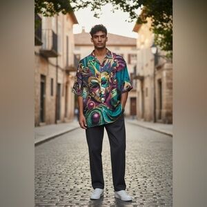 Colorful Mask Print Shirt